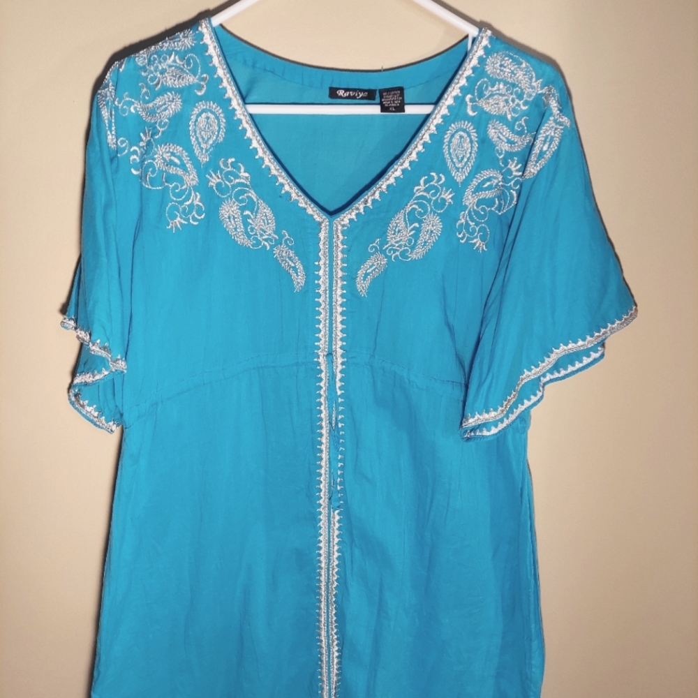 Blue embroidered swim cover-up